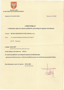 Pośrednictwo pracy na terenie Rzeczpospolitej Polskiej (2652/1a)